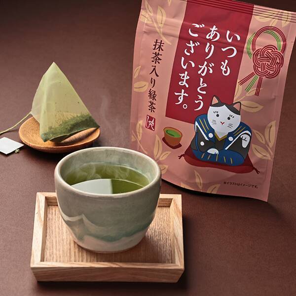 いつもありがとうございます　抹茶入り緑茶　ねこ　5p