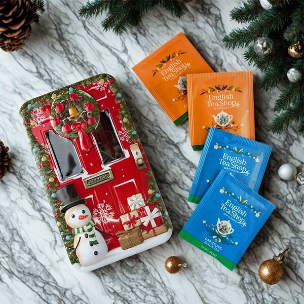 オンラインストア限定　イングリッシュティーショップ　クリスマスドアリース缶　レッド　18p【クリスマス】