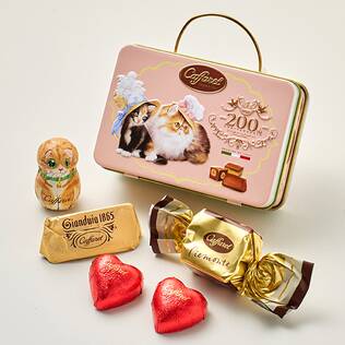 オンラインストア限定　カファレル　ねこのティータイム　トランク小缶　ジャンドゥーヤチョコレート　5p