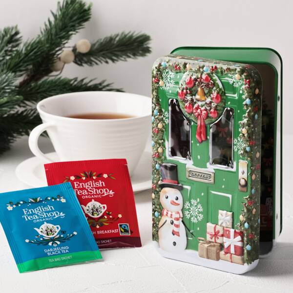 オンラインストア限定　イングリッシュティーショップ　クリスマス　ドア　リース缶(グリーン）　18p【クリスマス】