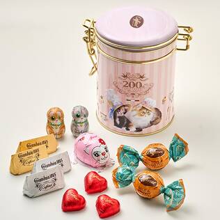 オンラインストア限定　カファレル　ねこのティータイム　キャニスター缶　ジャンドゥーヤチョコレート　12p