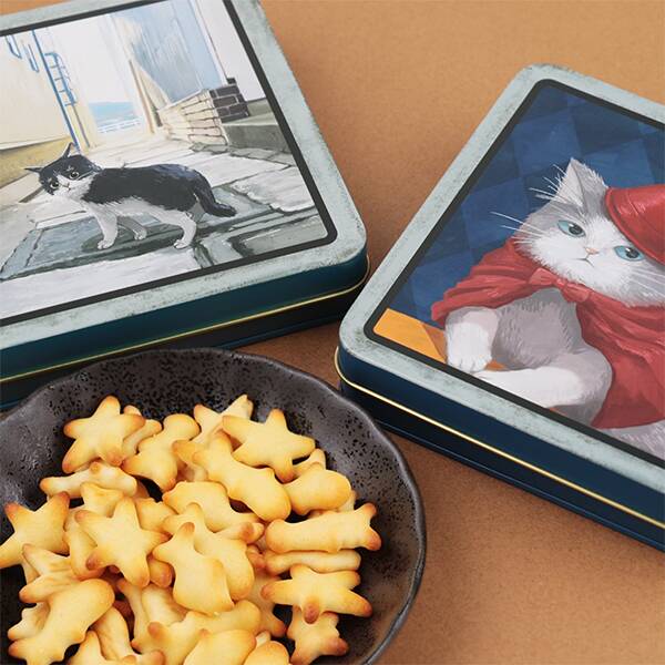レトロねこスクエア缶　ビスケット　1缶