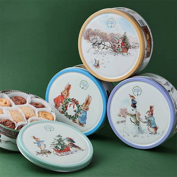 オンラインストア限定　ピーターラビット　クリスマスラウンドティンアソートクッキー　400g【クリスマス】