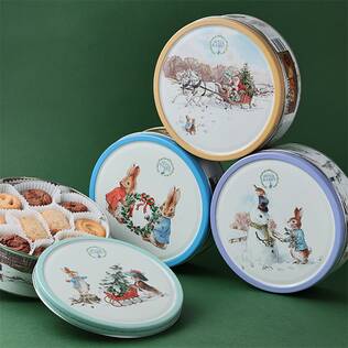 オンラインストア限定　ピーターラビット　クリスマスラウンドティンアソートクッキー　400g【クリスマス】