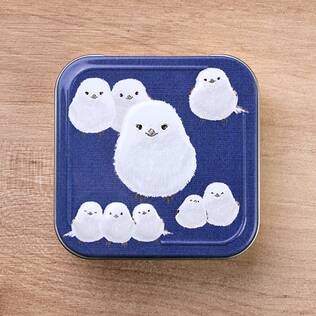 キャンディ缶　シマエナガ柄　ブルー　1個