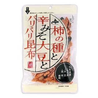 北海道から　もへじのおつまみ　柿の種と辛みそ大豆とパリパリ昆布　65g