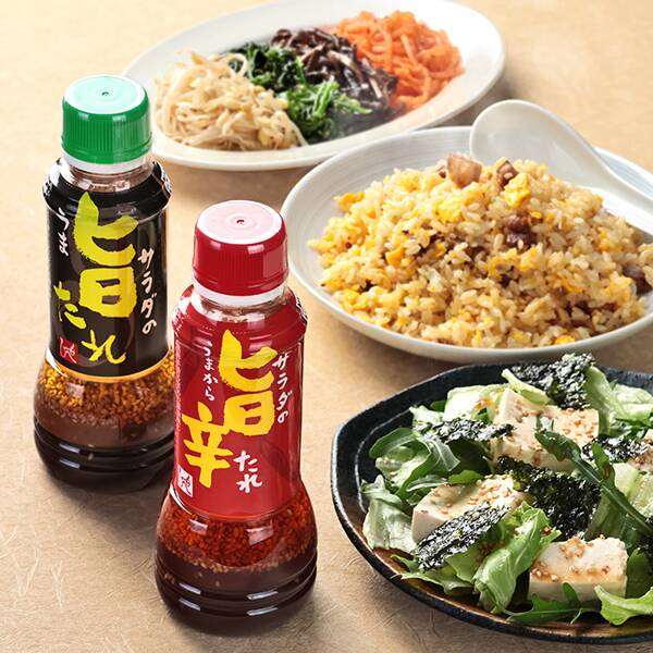<b>味付けに困ったら『旨たれ』</b><br>ごはんに、野菜に、お肉にも◎豊かなゴマの香りとにんにくの旨みが抜群の「旨たれ」と、ピリ辛の「旨辛たれ」はこちらから。