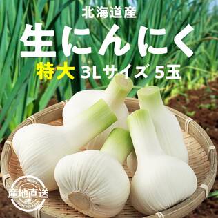 【予約販売】【冷蔵】オンラインストア限定　北海道産生にんにく　特大3Lサイズ5玉●産地直送・送料込み●