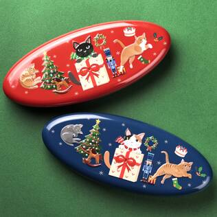 クリスマス　ネコオーバル缶　1個【クリスマス】